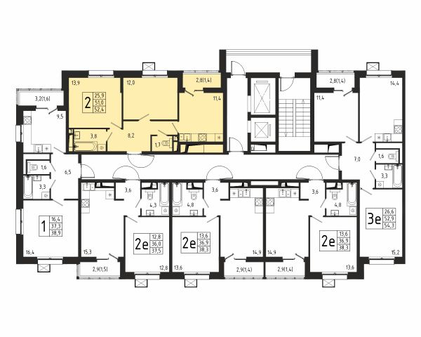 2 комнаты до 52.4