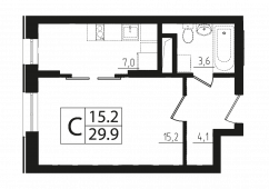 1-комнатная квартира 29,9 м²