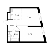 2-комнатная квартира 50,69 м²