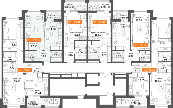 1 комната до 39.12