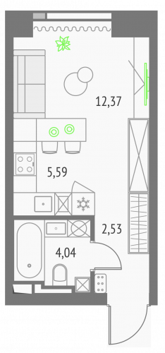 Студия, 24.53 м²