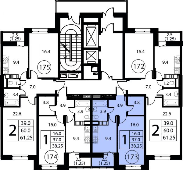 1 комната до 38.25