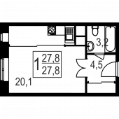 1-комнатная квартира 27.8 м²