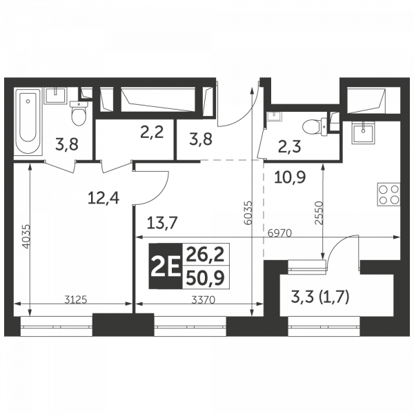 2 комнаты до 50.9