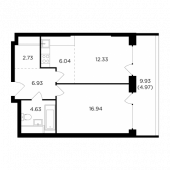 2-комнатная квартира 54,57 м²