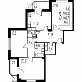 3-комнатная квартира 107 м²