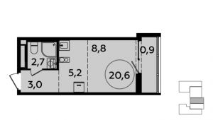 1-комнатная квартира 20,6 м²