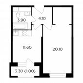 1-комнатная квартира 40,6 м²