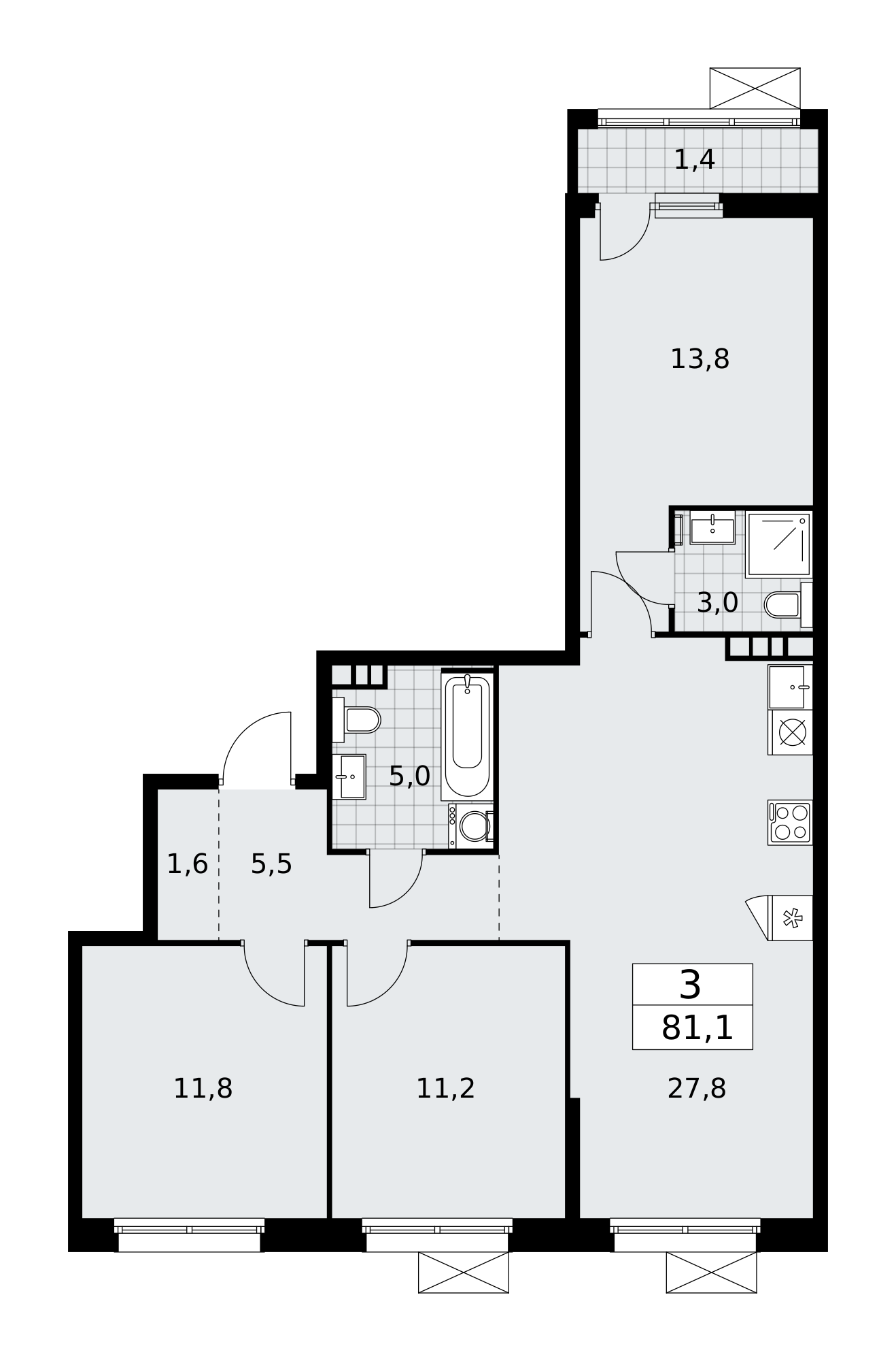 3-комнатная квартира №24К-25.5-707, 81,1 м² за 20,55 млн руб. в ЖК «Скандинавия» - планировка