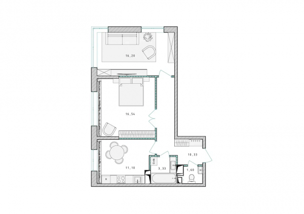 2-комнатная, квартира, 59.2 м²