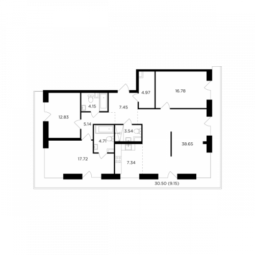 Многокомнатная, 132.43 м²