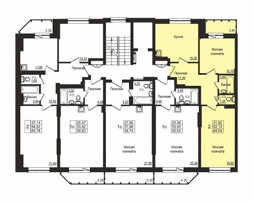 2-комнатная, квартира, 61.9 м²