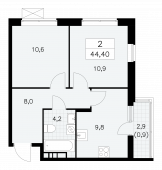 2-комнатная квартира 44,4 м²