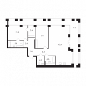 2-комнатная квартира 128,89 м²