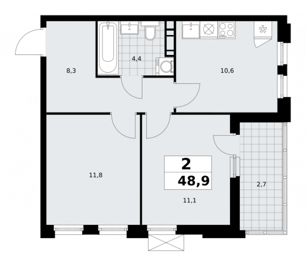 2 комнаты до 48.9