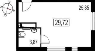 1-комнатная квартира 29,72 м²