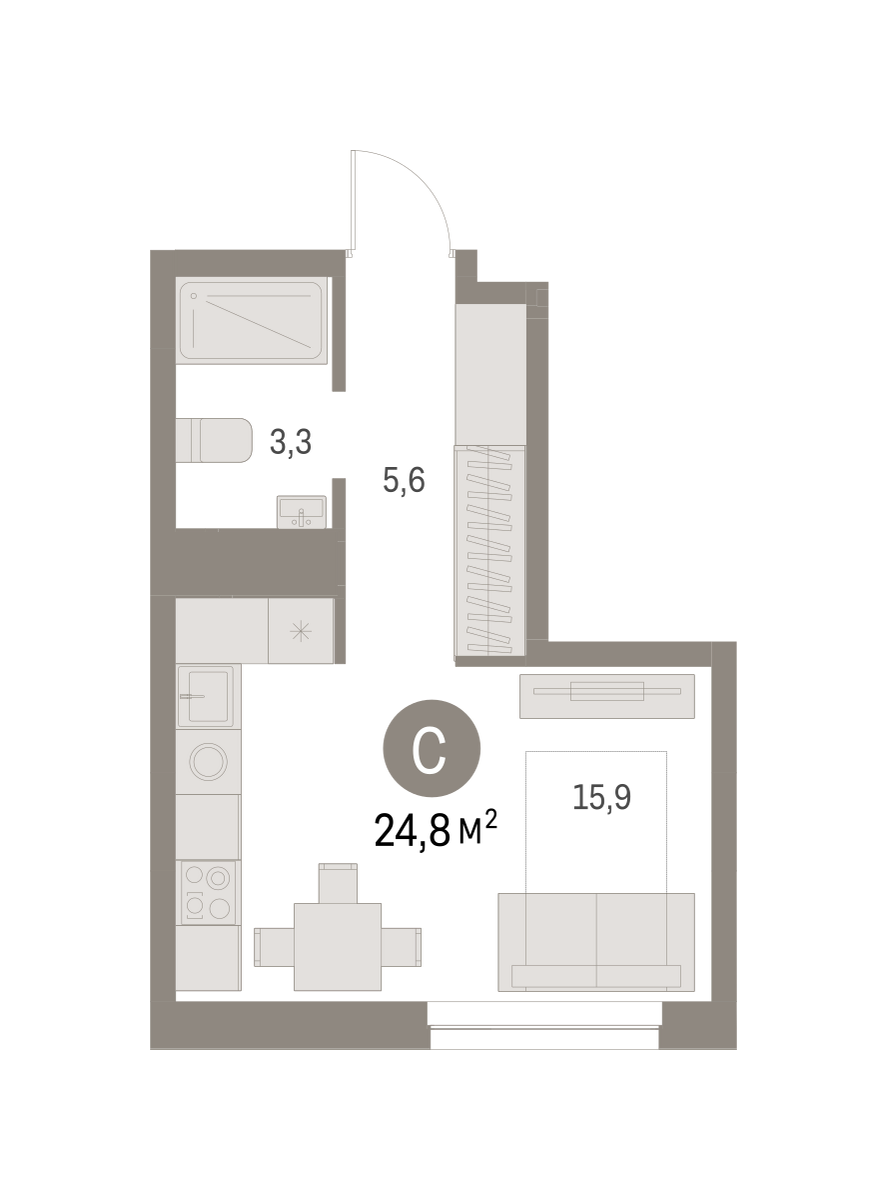 Квартира-студия №233, 24,8 м² за 5,51 млн руб. в ЖК «Первый квартал» - планировка