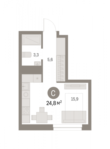 Студия, 24.78 м²