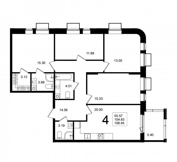 4 комнаты до 106.45