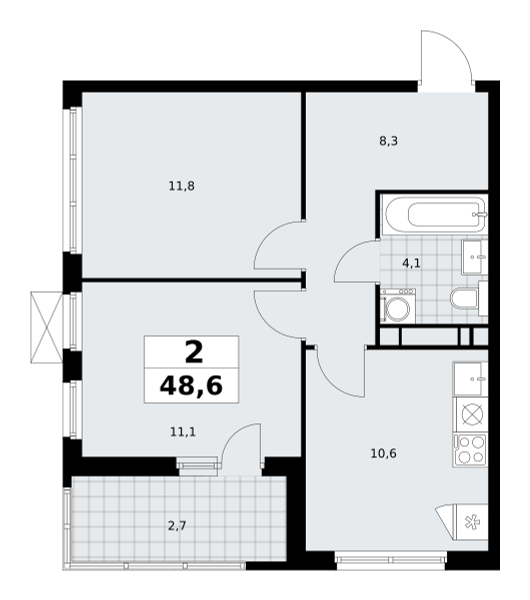 2 комнаты до 48.6