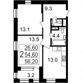 2-комнатная квартира 56,2 м²
