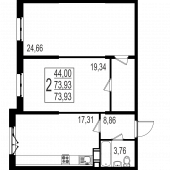 2-комнатная квартира 73.93 м²