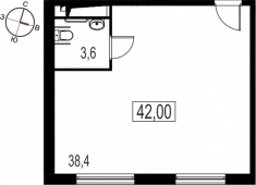 1-комнатная квартира 42 м²