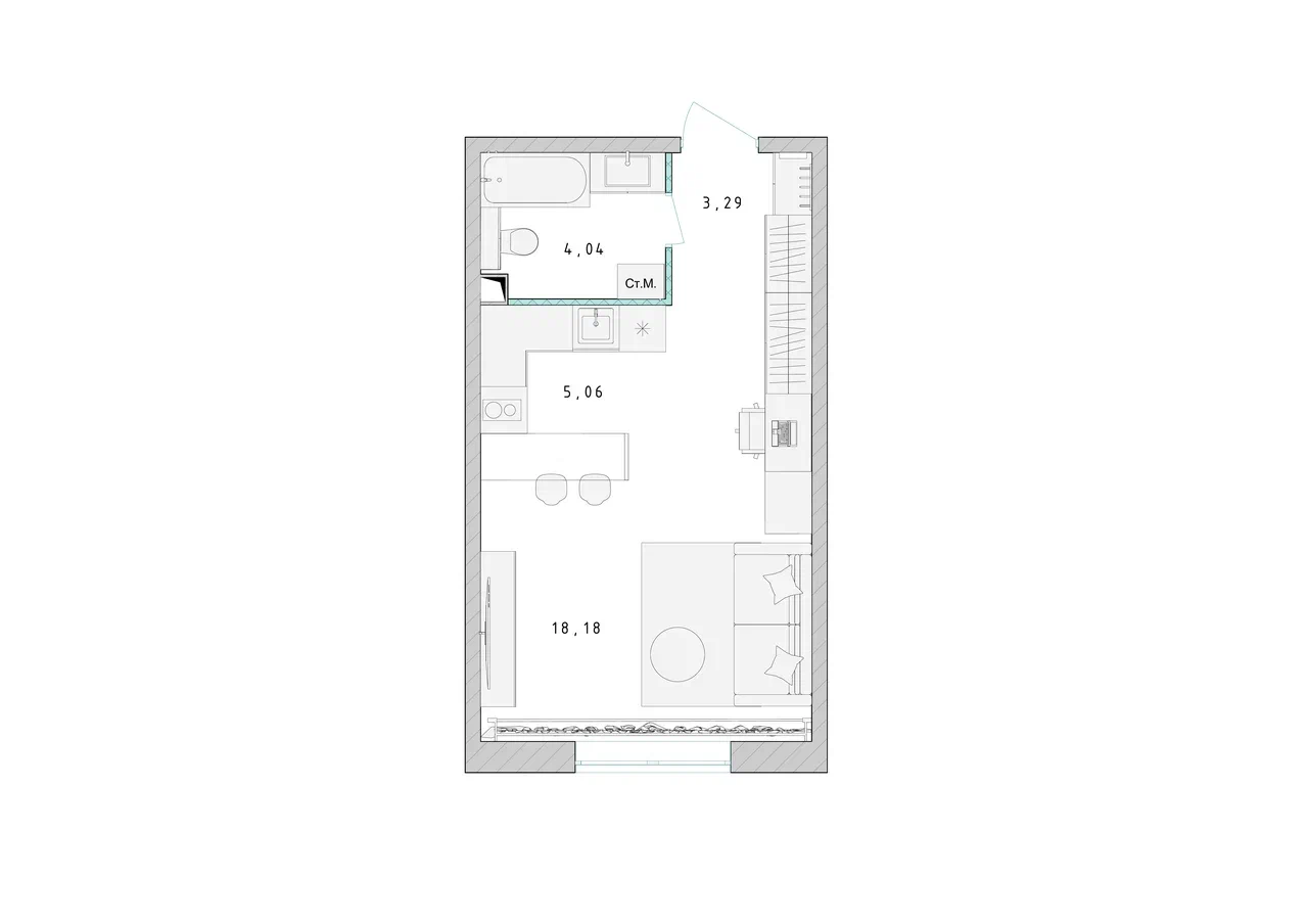 Квартира-студия №163, 30,6 м² за 4,74 млн руб. в ЖК «Серебро» - планировка
