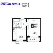 1-комнатная квартира 33,7 м²
