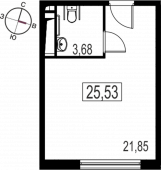 1-комнатная квартира 25,53 м²
