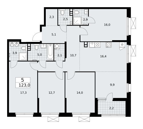 Многокомнатная, 123 м²