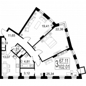 3-комнатная квартира 102,01 м²