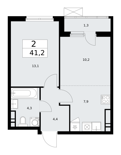 2-комнатная, 41.2 м²