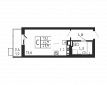 1-комнатная квартира 27,9 м²