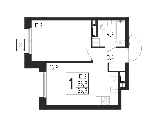 1 комната до 36.7