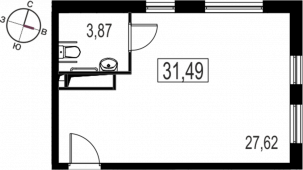 1-комнатная квартира 31,49 м²