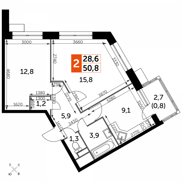 2 комнаты до 50.8