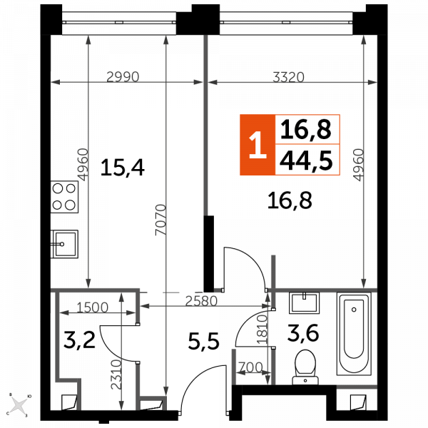 1 комната до 44.5