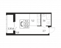 1-комнатная квартира 22,8 м²