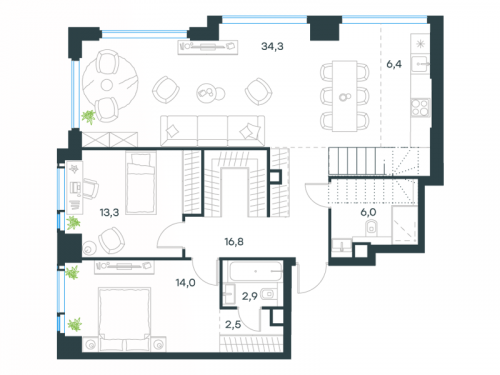 Многокомнатная, 146.2 м²