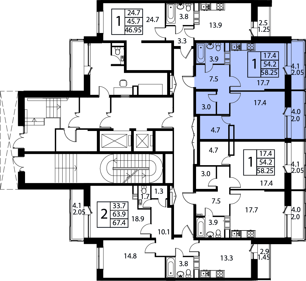 1-комнатная квартира №129, 58,3 м² за 8,62 млн руб. в ЖК «Космос» - планировка