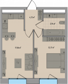 1-комнатная квартира 36,83 м²