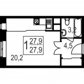 1-комнатная квартира 27.9 м²
