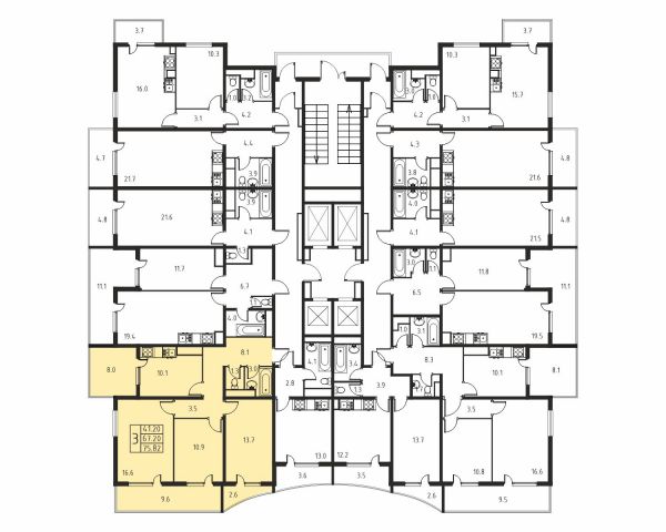 3-комнатная, квартира, 67.2 м²