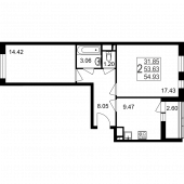 2-комнатная квартира 54,93 м²