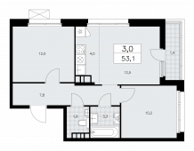 3-комнатная квартира 53,1 м²