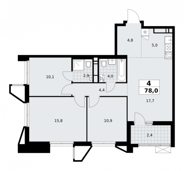 4 комнаты до 78