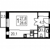 1-комнатная квартира 28,5 м²