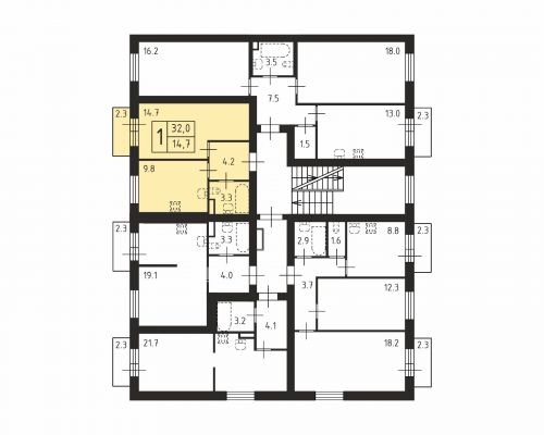 1-комнатная, квартира, 32 м²