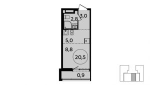1-комнатная квартира 20,5 м²